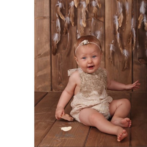 Gold first birthday thanksgiving Christmas Floral Outfit Clothes Dress Romper - Picture 4 of 8